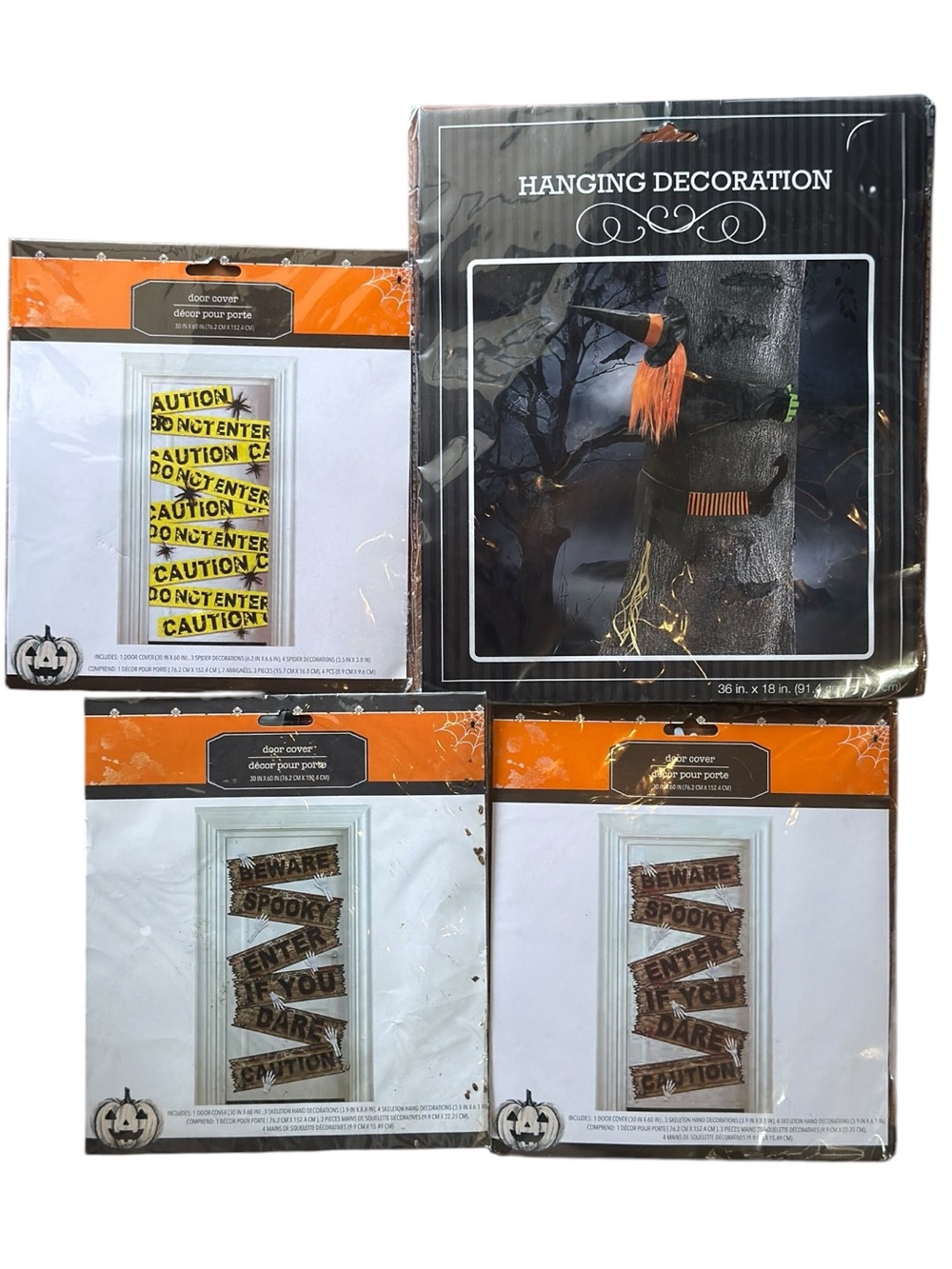 Bundle of 4 Halloween Decorative Door Covers & Hanging Witch Accent NWT